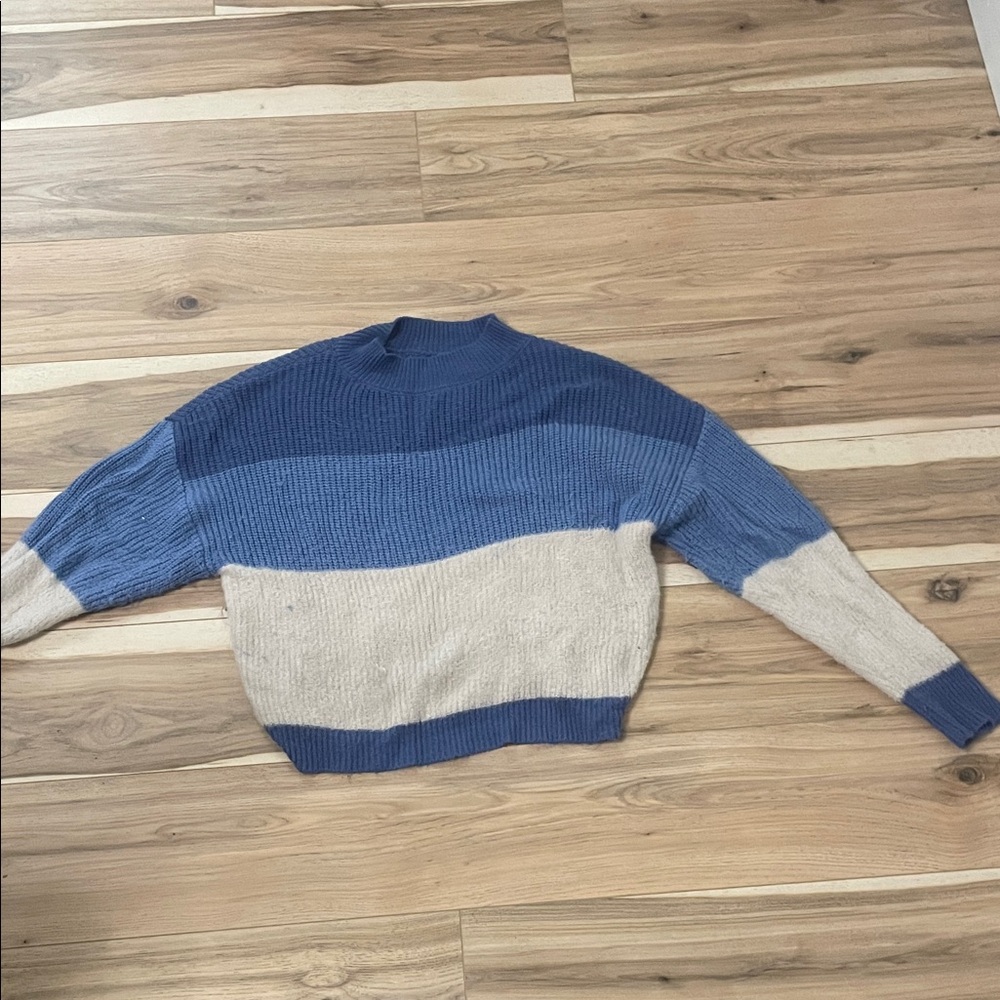SHEIN Blue and Cream Colorblock Sweater
